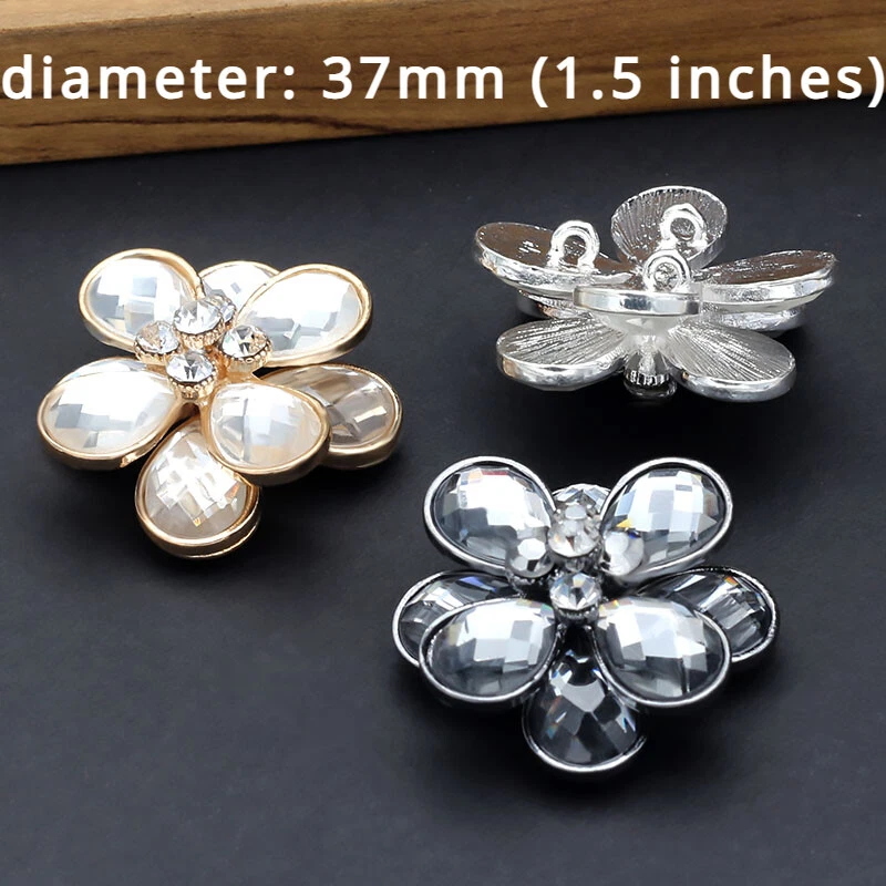 1pc Glitter Diamond Buttons Rhinestone Flower Shape Craft for Costume Coat DIY - Image 4 of 4