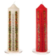 20cm Christmas Advent Candle with Pictures on Glass Tray - Cream or Red