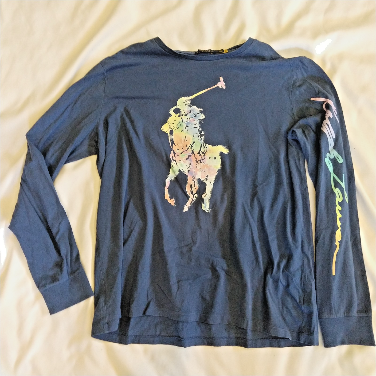 POLO Ralph Lauren Pony dipinto maglietta manica lunga firma sulla manica grafica