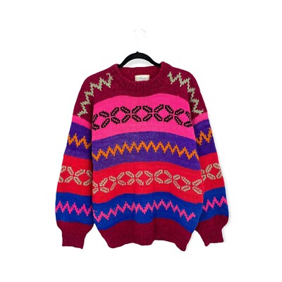 vintage chunky hand knit wool sweater grunge harry styles sz L bolivia ooak  boho