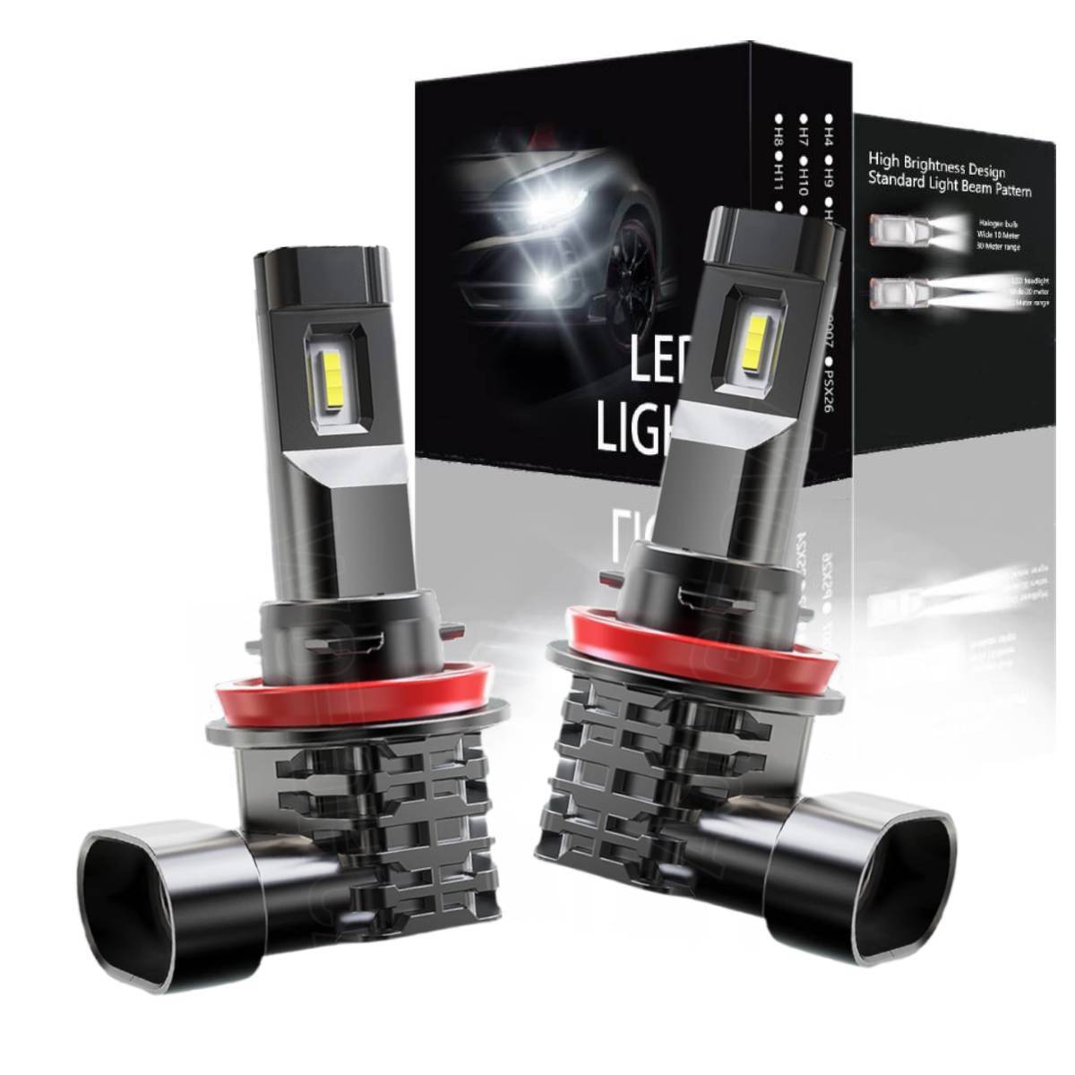 2x AJHGFOW H11 H9 H8 LED Low Beam Bulbs 12000LM 6500K Cool White Fanless