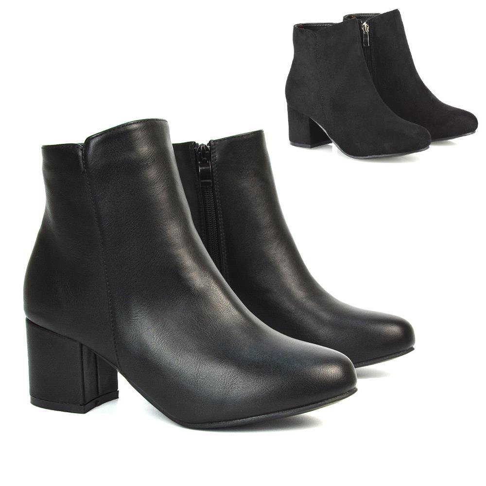 Women's Ankle Boots Ladies Black Low Heel Zip Casual Formal Booties Shoes  Size
