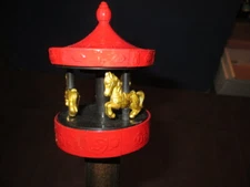 MW.A672: CAROUSEL MERRY-GO-ROUND DIE CAST METAL ON ASH WOOD WALKING STICK CANE