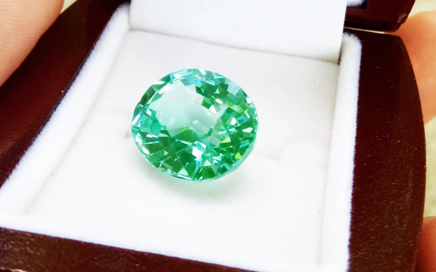 14.95ct. 16x13.5mm.TOP COLOR! NEON GREEN/BLUE PARAIBA COLOR CREATED GEMs AAA+ — 第 4/4 张图片