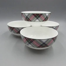Mikasa Bone China Tartan Plaid White Fruit / Dessert Bowls - Set of Four - New