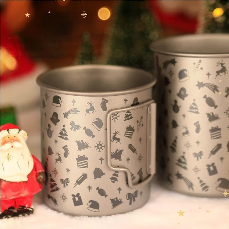 Taza de café de titanio puro 300 ml/450 ml con tapa mango plegable regalo de Navidad Foto 4 de 4