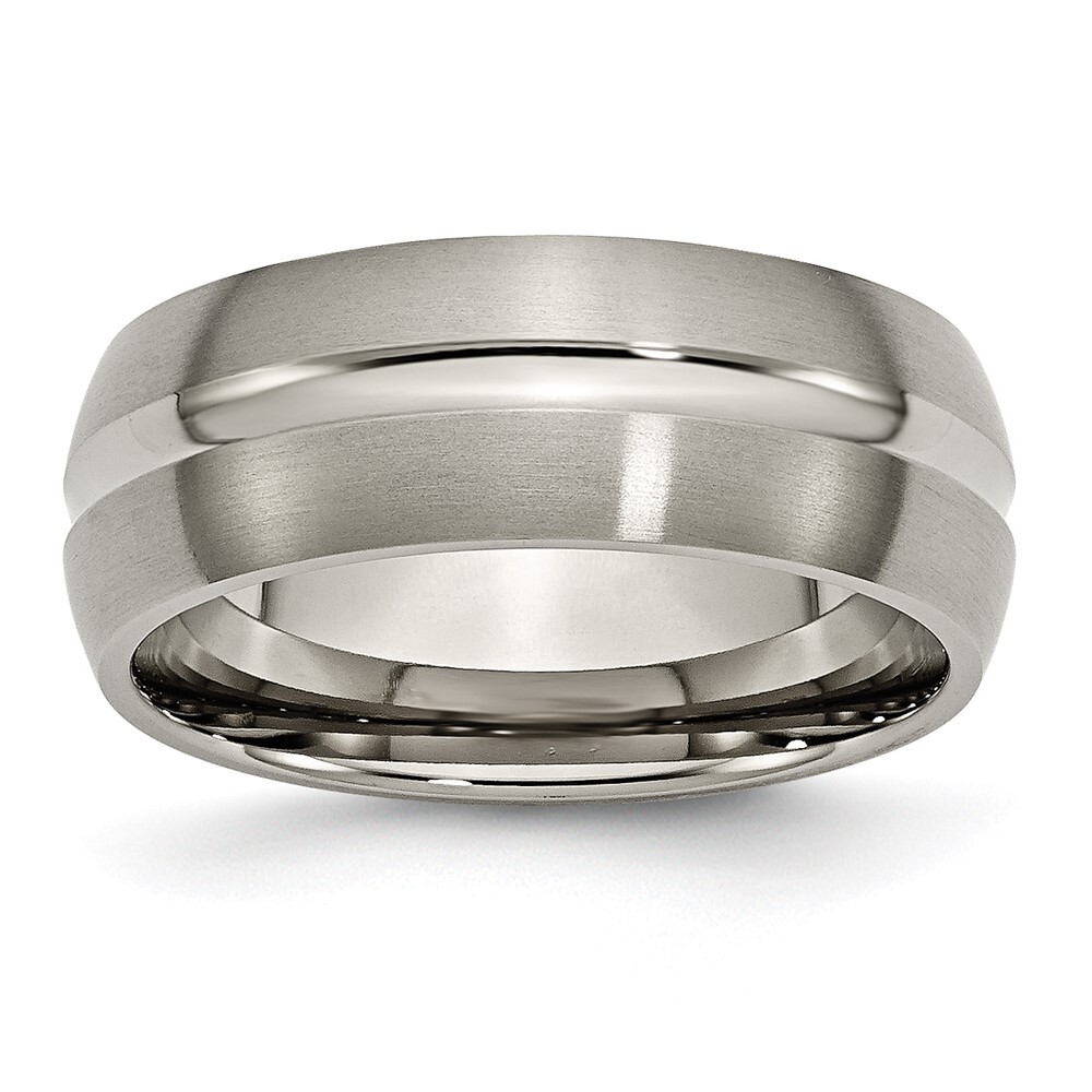 Titanium Brushed and Polished 8mm Grooved Band Ring Size 12 for Men 4.36gm