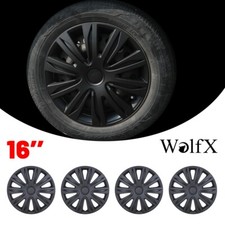 16" Wheel Covers Full Rim Snap On Hub Caps fit R16 Tire & Steel Black 4-Pack