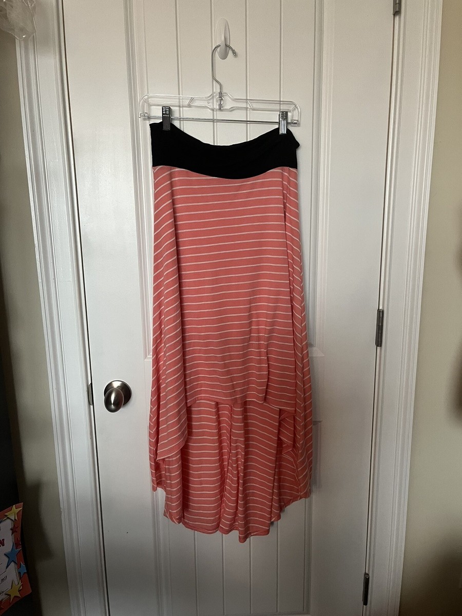 Ya Los Angelos Large High Low Pink Striped Skirt. READ