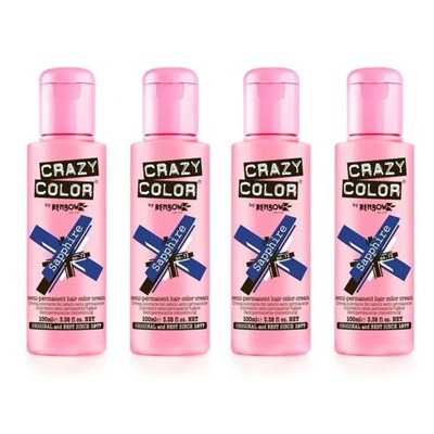 4x Crazy Color semipermanenter Haarfärbemittel Saphir - 100 ml 