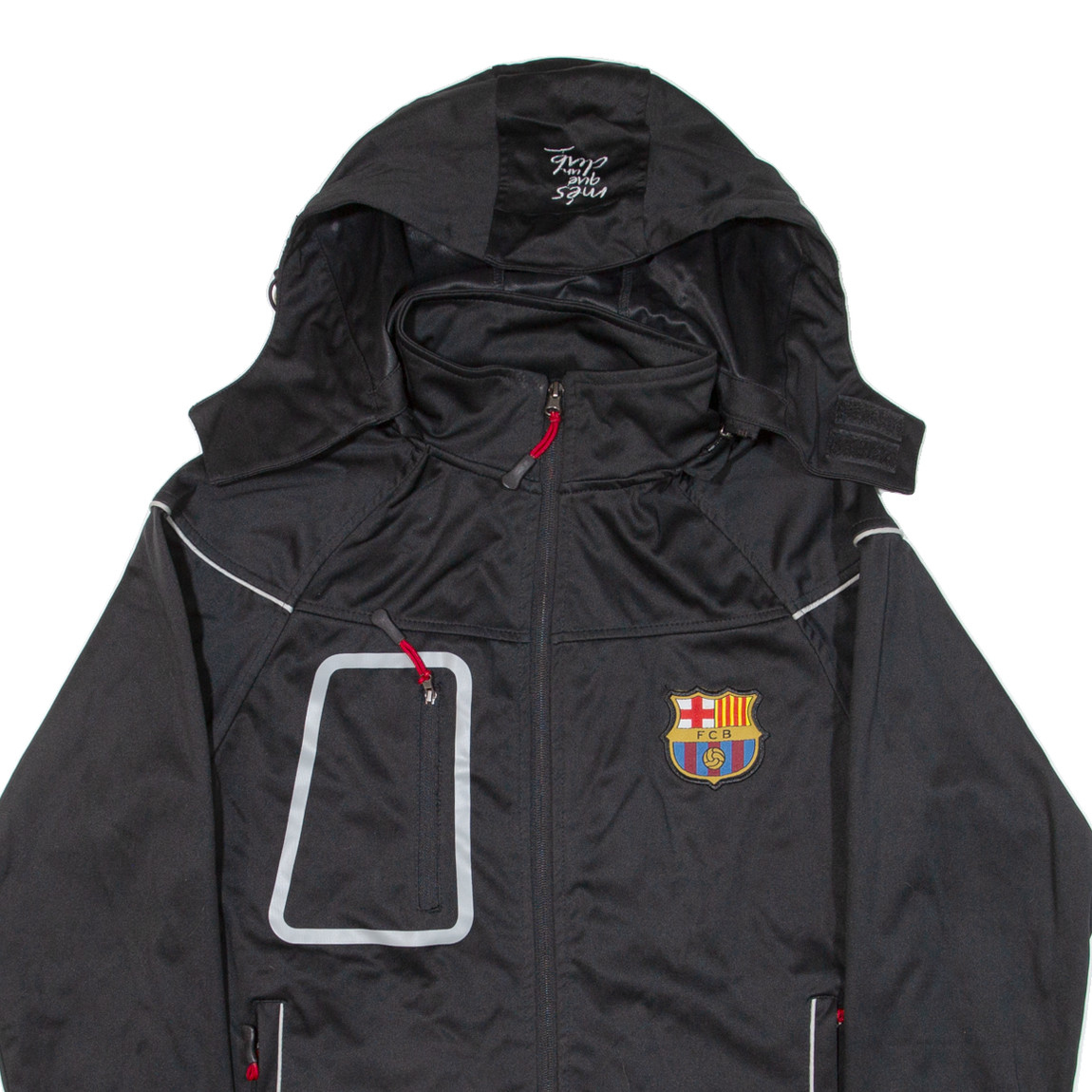 FC BARCELONA Mens Shell Jacket Black Hooded S UK