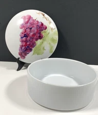 Gourmet Village Brie Baking Dish Bowl Lid White Purple Grapes Jelly 2.5" T  x 5"