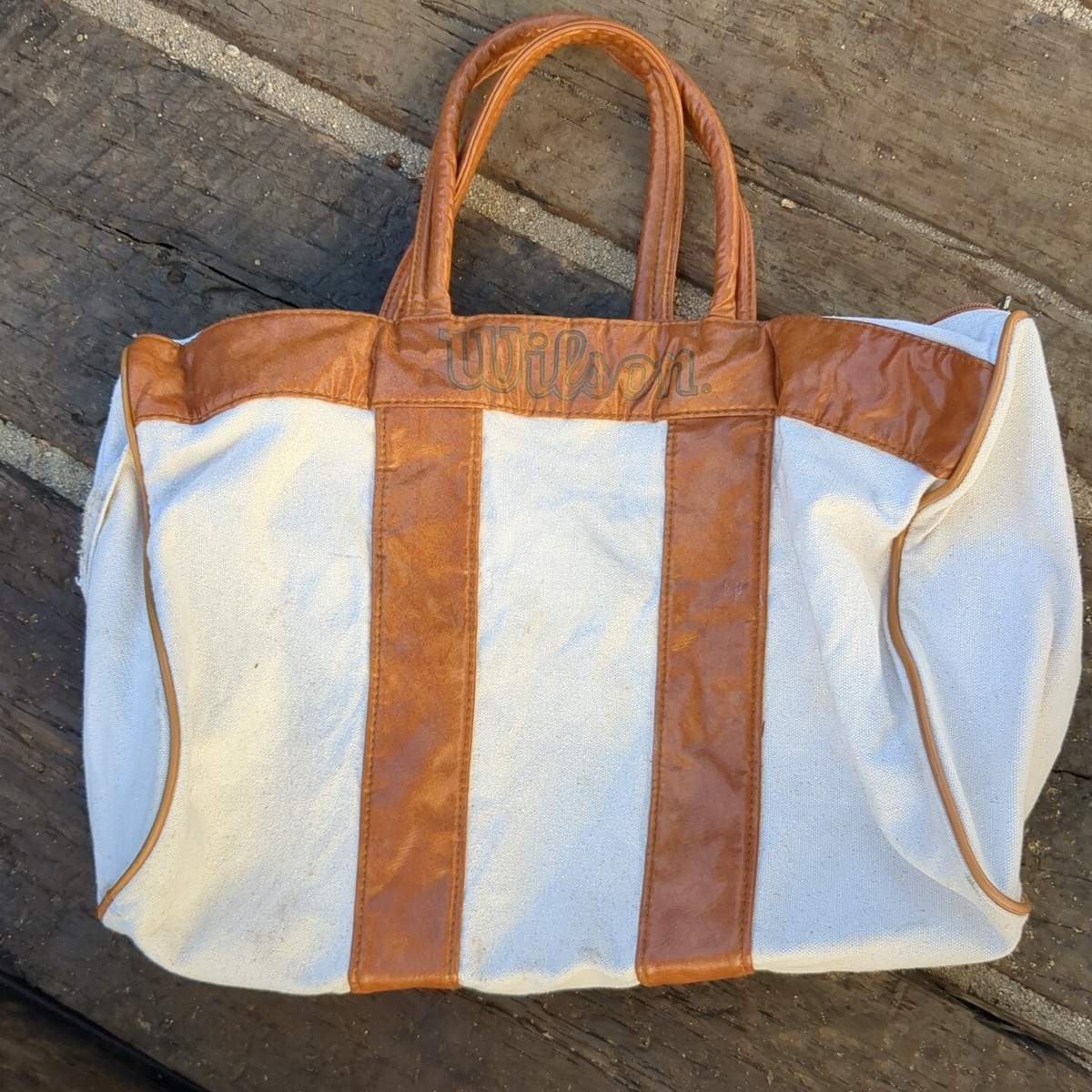 Vintage Wilson Gym Tote Bag Canvas Leather Cognac 1970s Retro