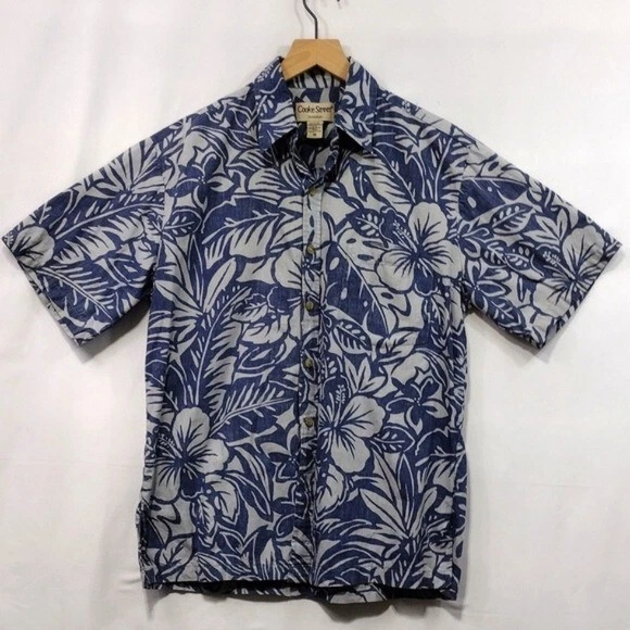 Cook Street Honolulu Floral Hawaiian Shirt Men's S Blue Retro Beach Vacation