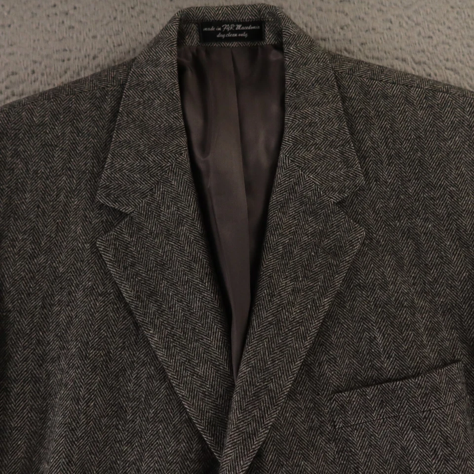 Blazer De Colección Chaqueta Tweed XL XLT Gris Espiga 100% Lana Camel Italia 46L Foto 2 de 4