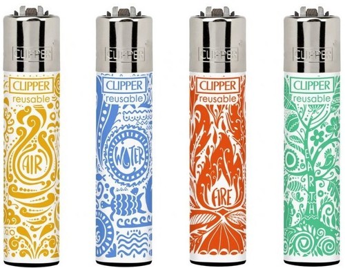 4 x Clipper Lighters MANDALA ELEMENTS Full Size Refilable Full Set + Flints - Picture 2 of 6