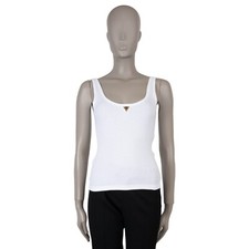 71288 auth VALENTINO white cotton 2024 VLOGO RIB-KNIT Tank-Top Shirt S