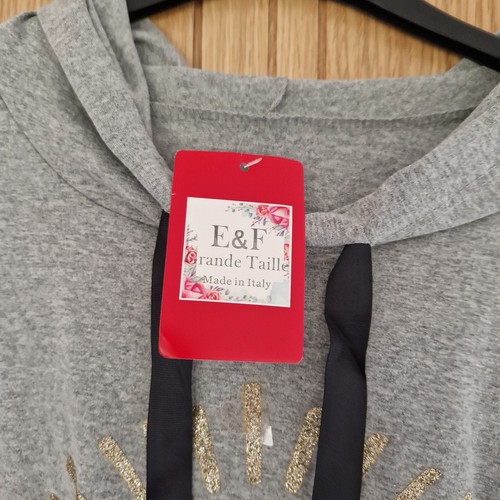 E&F Made in Italy evil Eye Grey hooded tunic dress one size 16 18 20 22 NEW - Picture 3 of 5