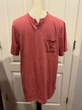 Buffalo David Bitton Men Short Sleeve Henley Mineral Red Size L 30"Lx21"W