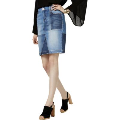 Hella patchwork pencil skirt【light blue】 INC Women's Blue Patchwork Pencil Light Wash Denim Skirt Size 4