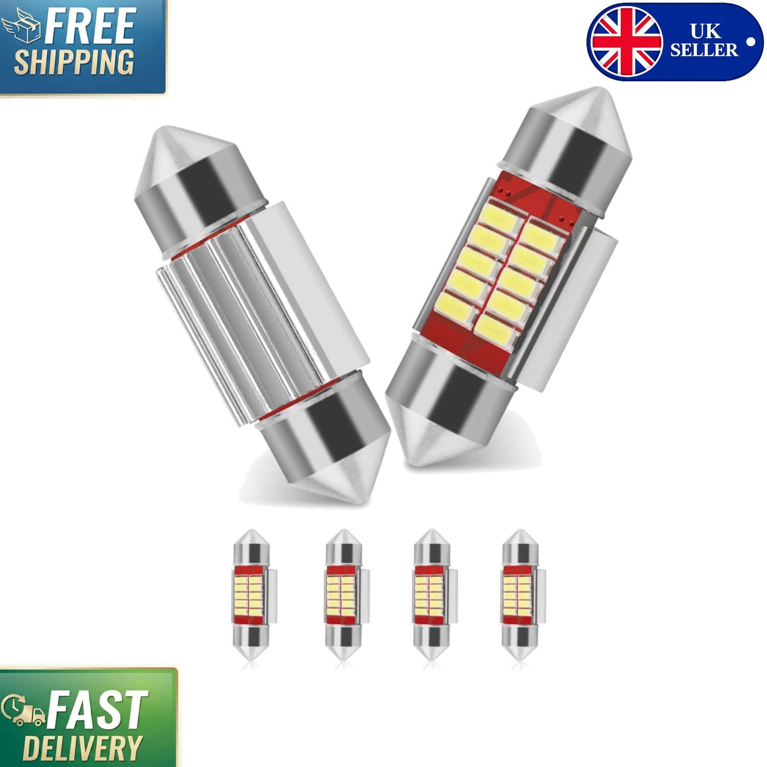 6 Pack of Ultra Bright Festoon LED Car Bulbs – 31mm Xenon White Replacement