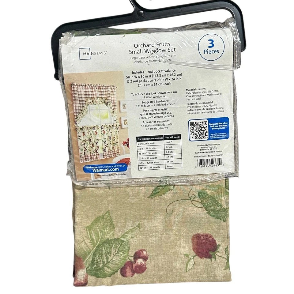Small Window Curtain Set ORCHARD FRUITS 3 Piece Valance Tiers Mainstays Country - Image 3 of 4