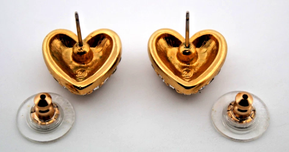 ✨ Vintage Rare SWAROVSKI Pavé Crystal Gold-Plated Hearts Pierced Earrings  ✨ - Image 3 of 4