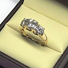 Three Stone 3.00Ct Round Diamond Engagement Ring 14K Yellow Gold Finish Size P