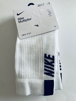 Nike Dri-Fit Multiplier Socks White 2-pair Crew socks Size S SX7557