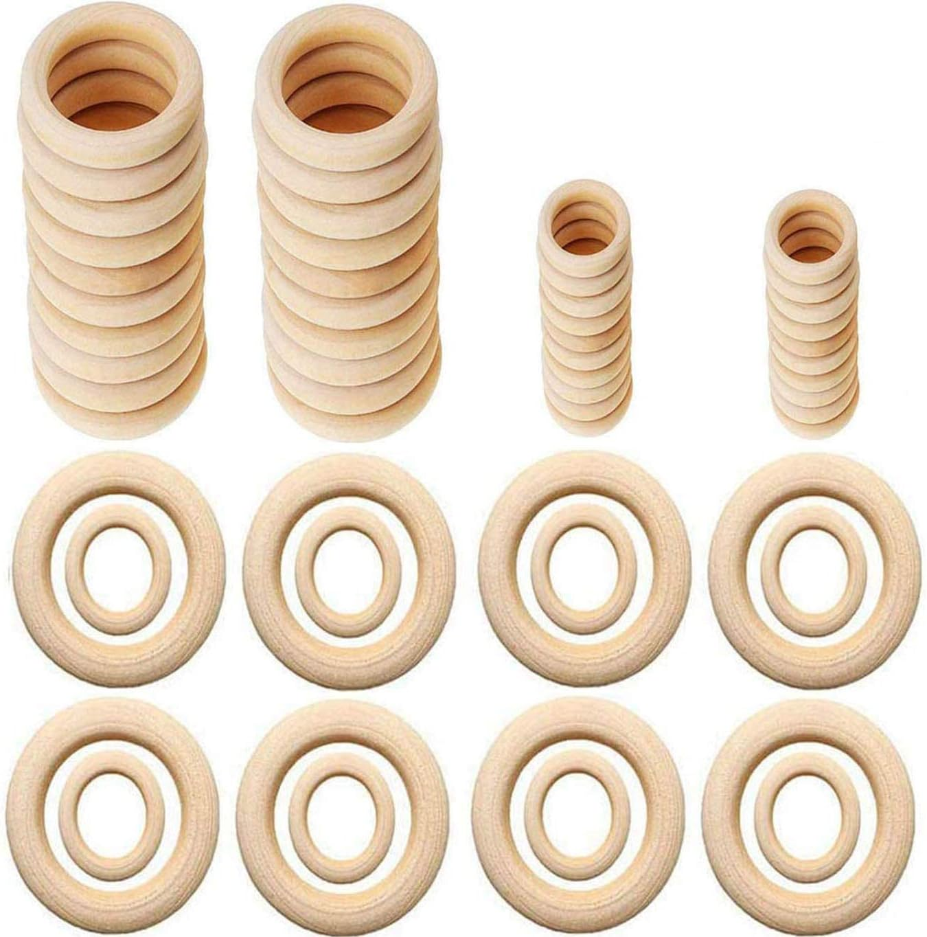 Tslinc 40 Pcs Natural Wood Rings, Wooden Rings for Macrame Early Years Loose Par