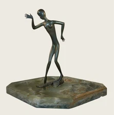 Hagenauer Bronze Nude Standing On Trombone c 1920