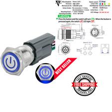 UL Listed 15Amp 16mm Latching Push Button Switch 12V-24VDC IP67 Waterproof; SPST