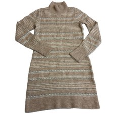 Abercrombie & Fitch Sweater Dress Womens Small Tan Fair Isle Mock Neck Knit