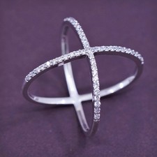 Size 7.25, vintage Sterling silver handmade ring, 925 cross band with cz