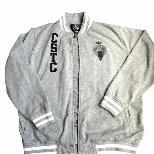 Y2K Vintage Crooks & Castles Mens Gray Varsity Snap Jacket XL/T  Medusa Bandanna - product listing photo