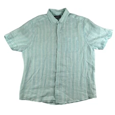 Saks Fifth Avenue Shirt Mens 2XL Green Linen Short Sleeve Classic Fit Casual