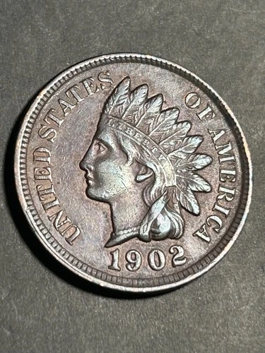 1902 Indian Head Cent Almost Uncirculated AU! Gorgeous Dark Red Toning!