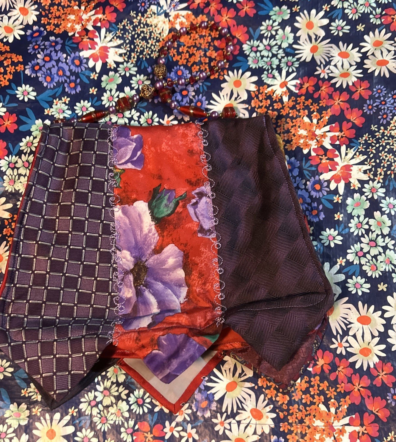 Handmade Patchwork Shoulder Bag W/ Beaded Strap (… - image 6