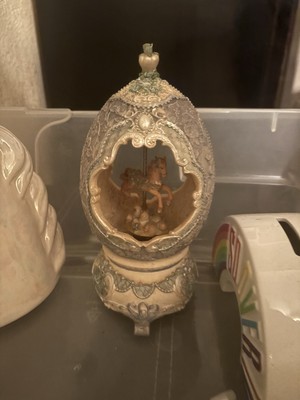 Egg-Shaped Wind-Up Carousel Music Box w/ Horse Figure, Edelweiss Tune