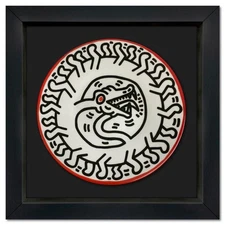 Keith Haring (1958-1990), "Serpent" Framed Limoges Porcelain Plate.