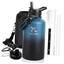 Insulated Water Bottle 64 oz(COLD for 36 Hrs), Non-BPA & 64 Ounces Indigo Black