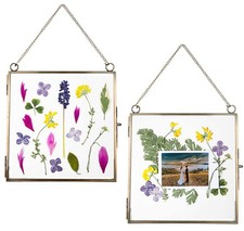 Glass Frame for Pressed Flowers, Leaf and Artwork - Hanging Square Metal Pict...