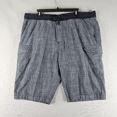 Sean John Cargo Shorts Mens 2XL Blue Denim Elastic Waist Drawstring 11 Inseam