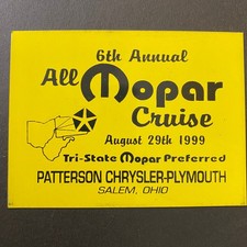 1999 Mopar 6th Annual Cruise Metal Plaque Yellow Black 7x5 Inch
