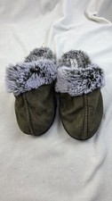 Olive Green Faux Fur Trim Suede Clog / Mule Slippers