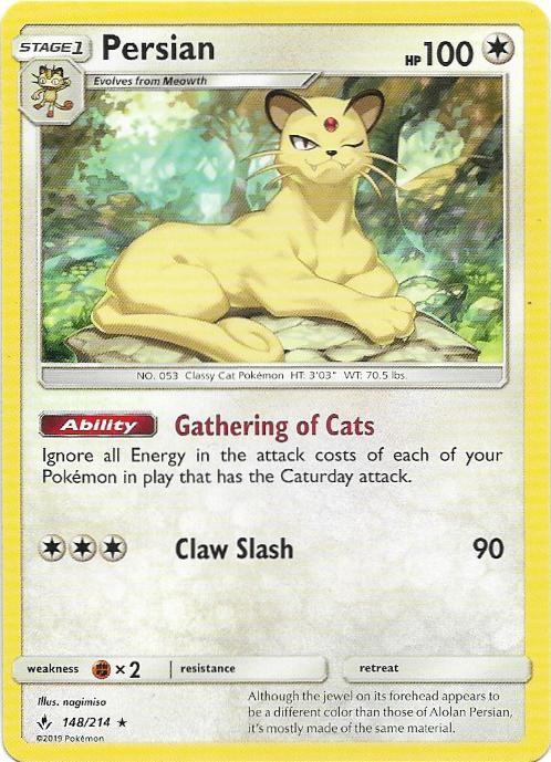Persian 148/214 Rare Unbroken Bonds Pokemon Near Mint