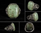 Sterling Silver 925 Thailand Green Stone Statement Ring Floral Boho Vintage