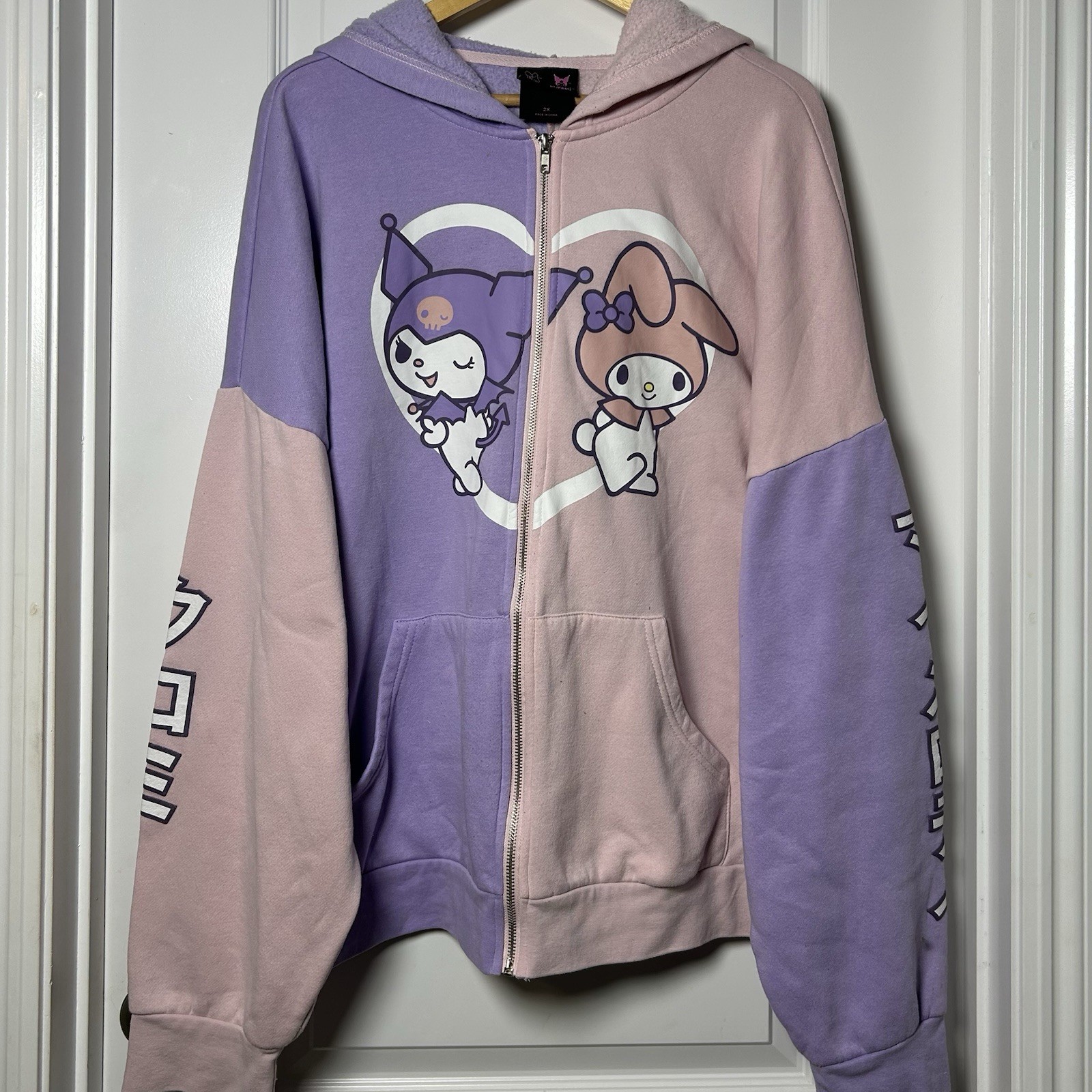 My Melody & Kuromi by Sanrio Pastel Purple Pink Color Block Full Zip Hoodie