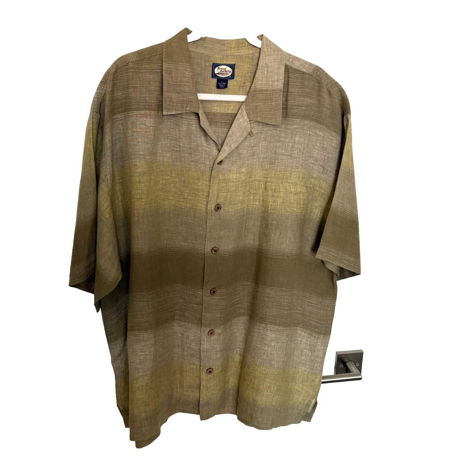 Tommy Bahama mens XL 100% linen short sleeve button shirt Green Stripe