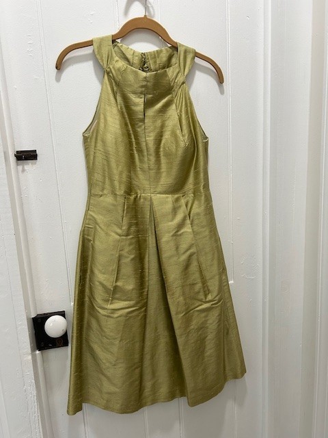 Vintage Watters & Watters Chartreuse DUPIONI Silk Cocktail Dress SZ 6